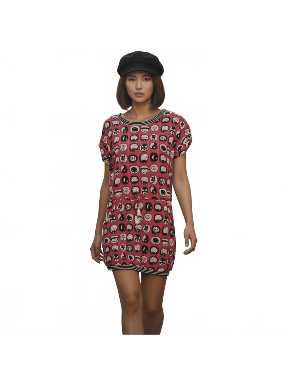 Anna Sui Y2K Retro Pop Art Print Mini Dress Tunic Top Red Cream Black Size 4